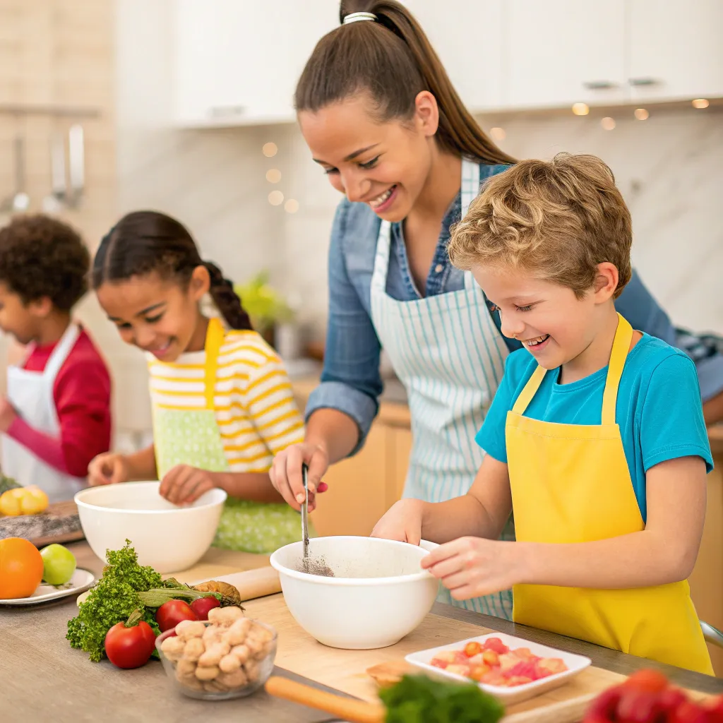 Children participating in a cooking class