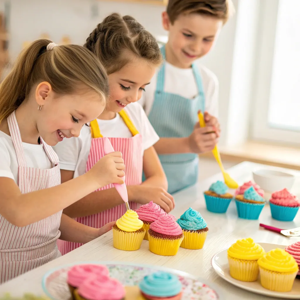 Children frosting cupcakes