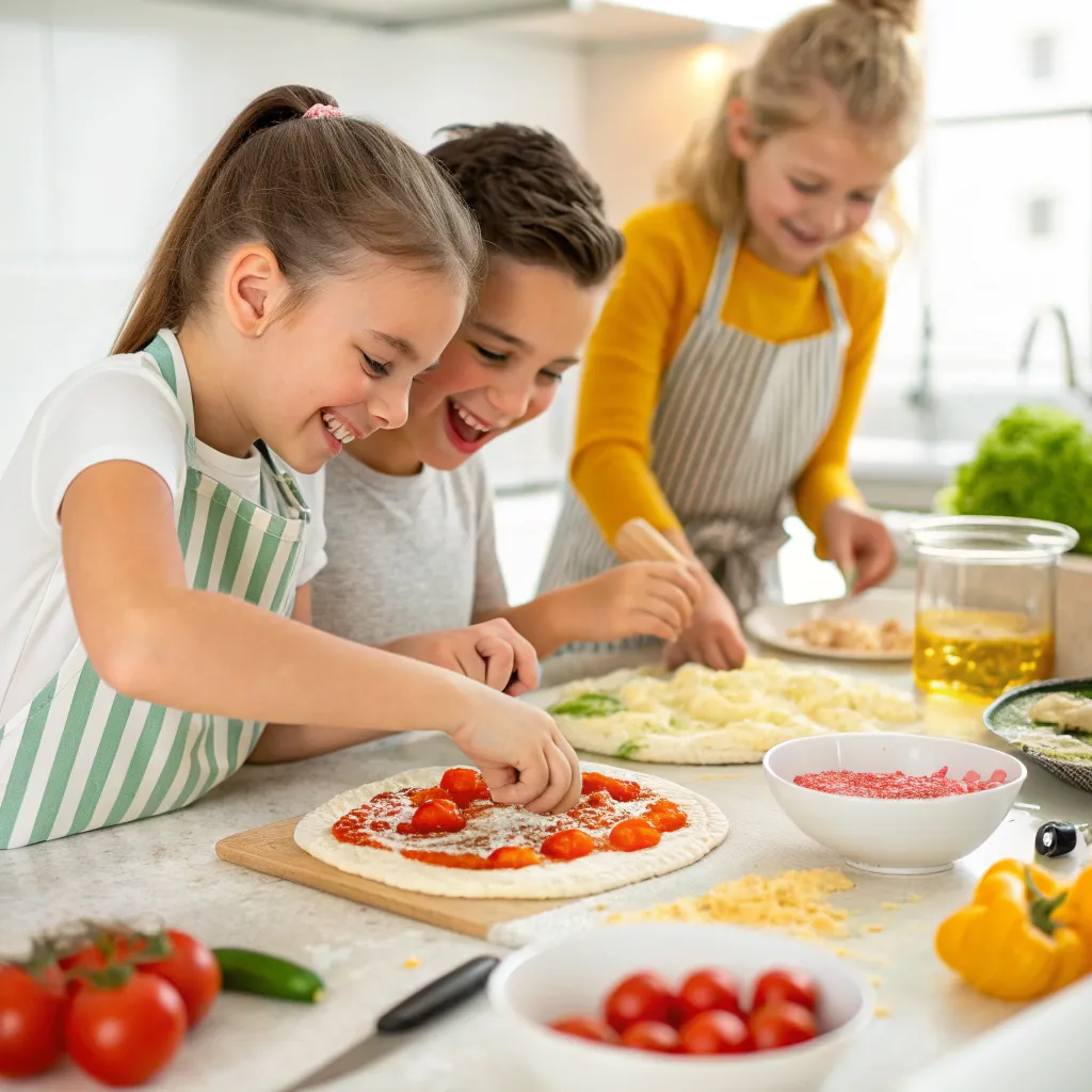 Children making their own pizzas